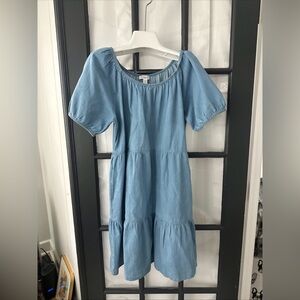 Beach lunch lounge chambray tiered mini dress (medium)